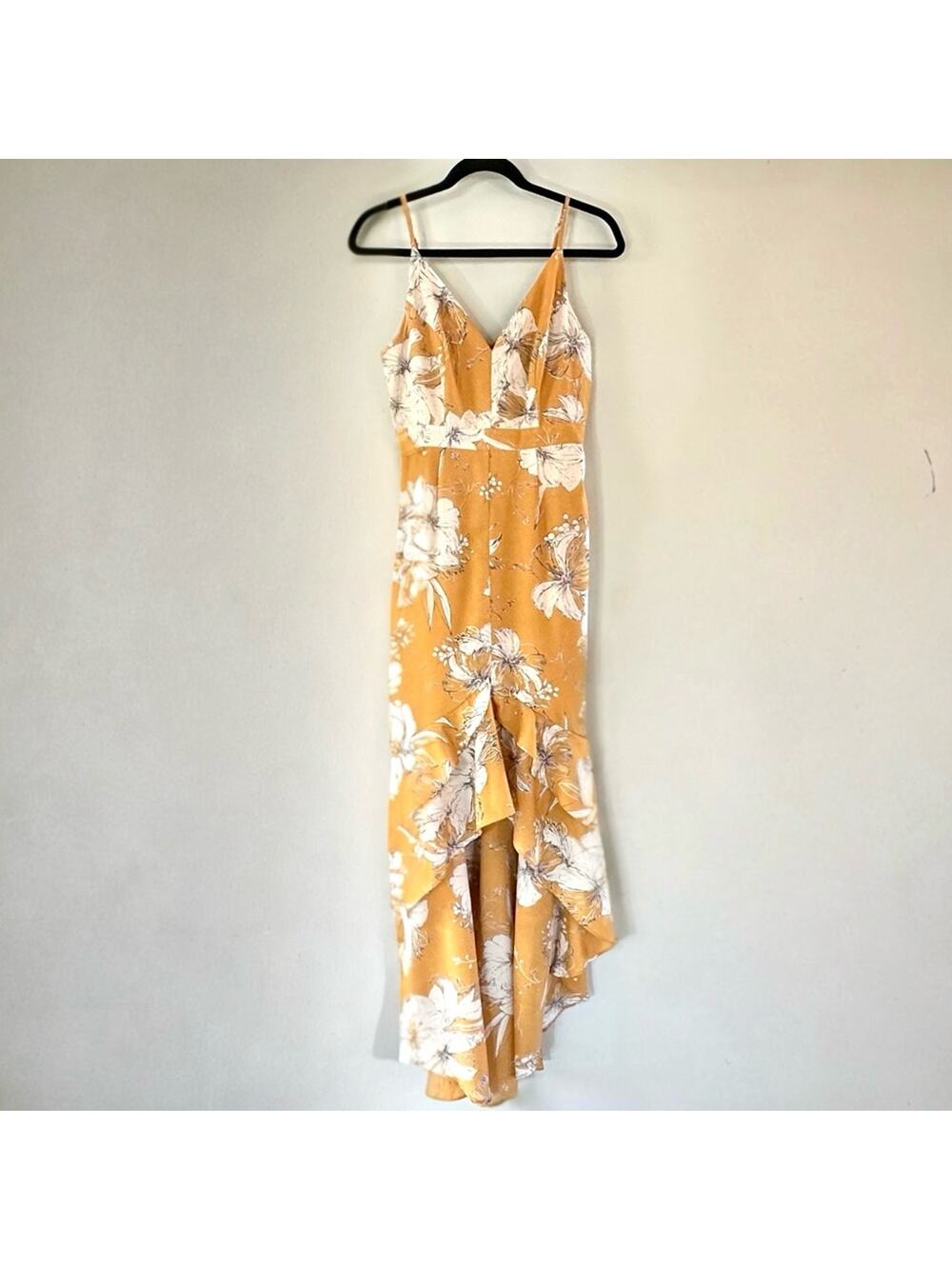 Lulus Darling Daylily Mustard Yellow Floral High Low Maxi Dress Small